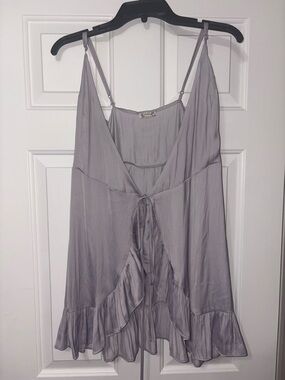 Lavender Gray Ruffle-Trim Tie-Front Mini Dress
